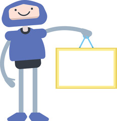 Robot Character Holding Blank Signage
