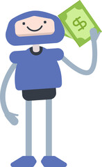 Robot Character Holding Dollar Banknotes
