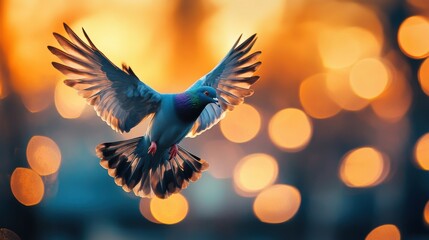 Fototapeta premium Bird soars gracefully against a colorful sunset backdrop