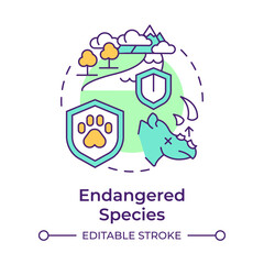 Endangered species multi color concept icon. Ecological balance. Threats faced by wildlife due to habitat loss. Round shape line illustration. Abstract idea. Graphic design. Easy to use in article