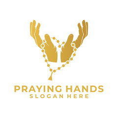 Prayer beads Love shape and Hand logo vector template. Pray logo design