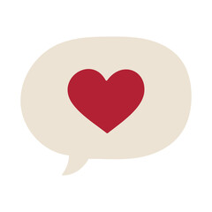 A heart is drawn inside a speech bubble. The heart is red and the bubble is white. The heart is surrounded by a white background