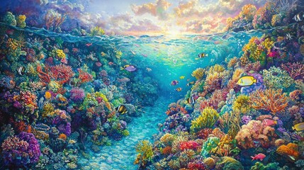 Vibrant Underwater Coral Reef Seascape