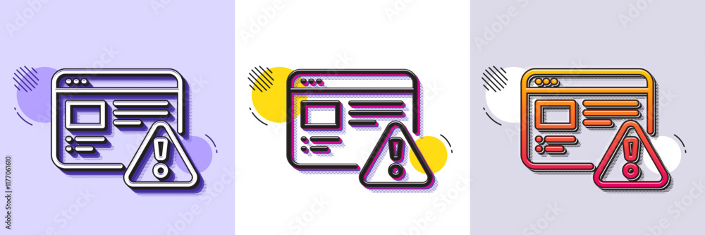 Poster internet warning line icon. halftone dotted pattern. gradient icon with grain shadow. attention tria