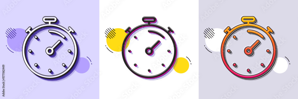 Poster timer line icon. halftone dotted pattern. gradient icon with grain shadow. time management sign. sto