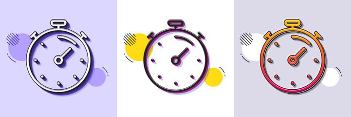 Timer line icon. Halftone dotted pattern. Gradient icon with grain shadow. Time management sign. Stopwatch symbol. Line timer icon. Various designs. Vector