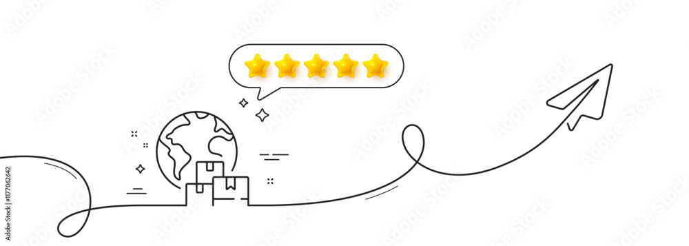 Poster international delivery line icon. continuous line with share plane. logistic service sign. export fr