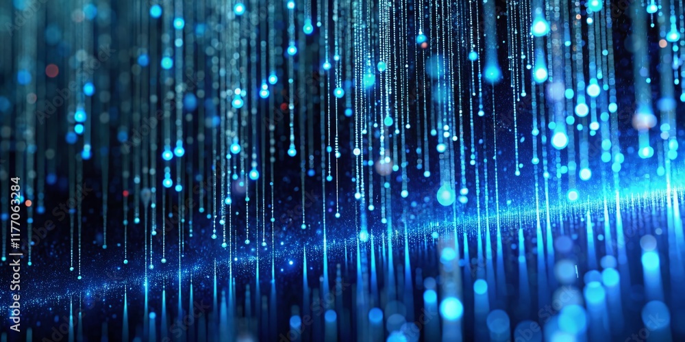 Poster abstract blue binary code background: futuristic digital data stream for tech & cybersecurity