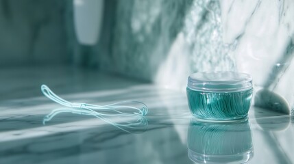 Serene Teal Dental Floss and Holder on Marble
