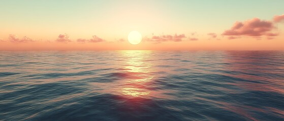 Obraz premium Ocean sunset with calm water and clouds.