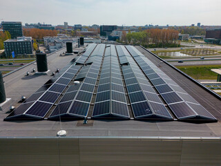 solar panels on the roof of an office building in the Netherlands