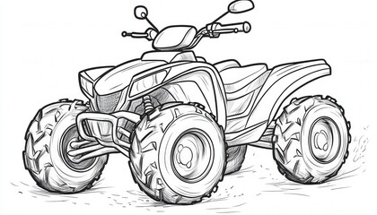 A hand-drawn sketch of an ATV quad bike. Ideal for coloring books, activity pages, or illustrating outdoor adventure themes.