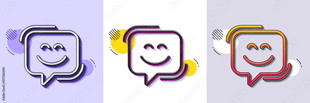 Poster smile face line icon. halftone dotted pattern. gradient icon with grain shadow. happy emoticon chat 