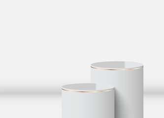 Cylindrical podium, round podium, stage. Vector 3D podium with golden lines