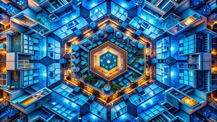 Abstract Blue Hexagon Background: Aerial Drone Photography Texture