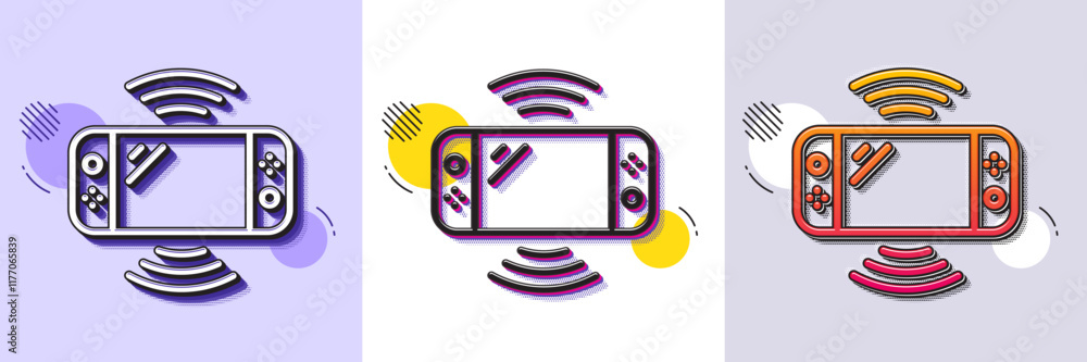 Poster game console line icon. halftone dotted pattern. gradient icon with grain shadow. portable gamepad s