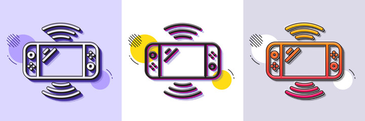 Game console line icon. Halftone dotted pattern. Gradient icon with grain shadow. Portable gamepad sign. Video joypad dock symbol. Line game console icon. Various designs. Vector © blankstock