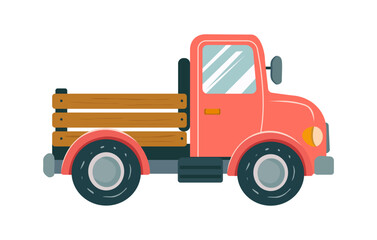 Truck for transport on white background. Agricultural, farm truck in vector style. For children's education or social media posts