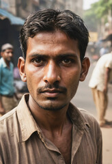 Fototapeta premium Portrait eines in Armut lebenden Tagelöhners in Indien