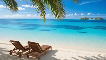 A coast beautiful nature scene with wave, palm tree, sand in summer vacation