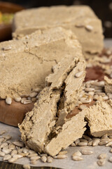 halva made from roasted sunflower seeds and crushed into one solid mass