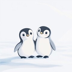 Naklejka premium Adorable Penguin Couple in Snowy Landscape