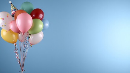 Vibrant Pastel Balloons Joyfully Celebrate Against a Calm Blue Background: Close-Up Photo. AI Generated