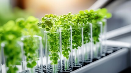 The laboratory contained a large number of test tubes filled with various species of healthy green plants, each carefully cultivated and monitored by the dedicated team of scientists.