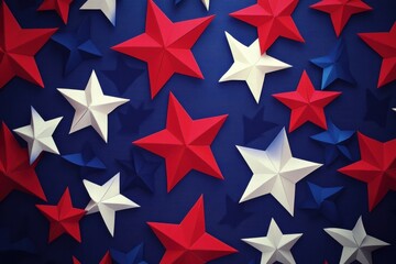 Obraz premium Abstract representation of stars and stripes inspired by the spirit of American patriotism displayed in vibrant colors. Generative AI