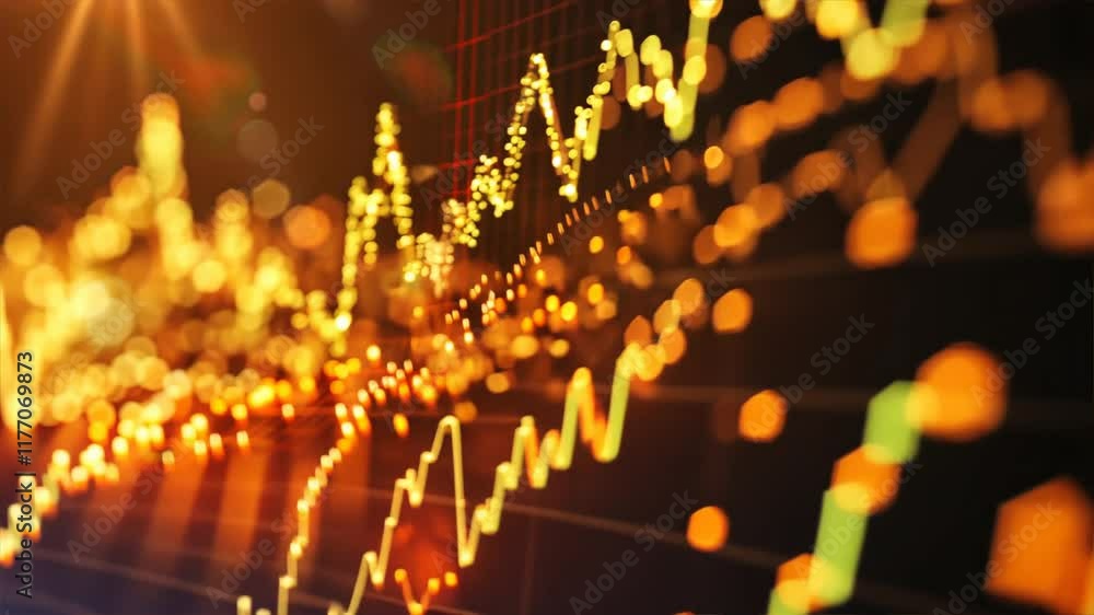 Poster dynamic and abstract financial data visualization featuring glowing graphs and charts for investment