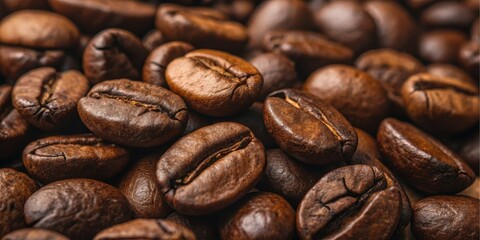 Fototapeta premium A Close-Up View of Roasted Coffee Beans, Rich Brown Hues and Detailed Surface Texture