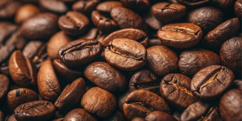 Fototapeta premium Roasted Coffee Beans A Close-Up View of Rich Brown Coffee Beans, Showing Texture and Detail