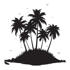 Tropical palm trees with leaves and black silhouettes isolated on a white background Vector