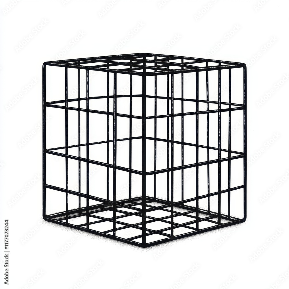 Aufkleber abstract black wire cube structure geometric shape minimalist design 3d render modern art