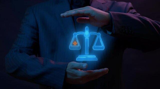 Business ethics and corporate responsibility concept for integrity, accountability, teamwork, fair practices, and ethical standards in corporate environments. Ethics icon on virtual screen.