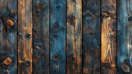 Dark stained wooden planks background with varied textures and knots, suitable for rustic design