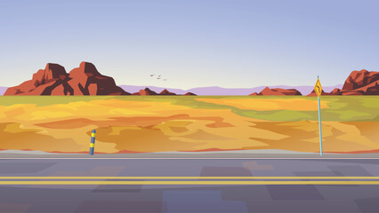 desert landscape at sunny day with road