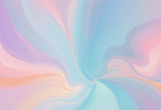 Colorful swirls of pastel hues create a dreamy atmosphere in this abstract artwork featuring soft blue, pink, and lavender tones blending seamlessly together