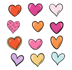 Doodle hearts sketch set. heart symbol for Valentines Day. vector illustration