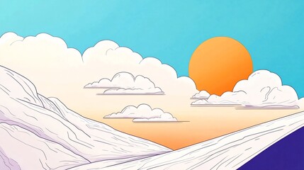 Vibrant Digital Illustration: Sun Gently Rises Over Serene Mountainscape. AI Generated