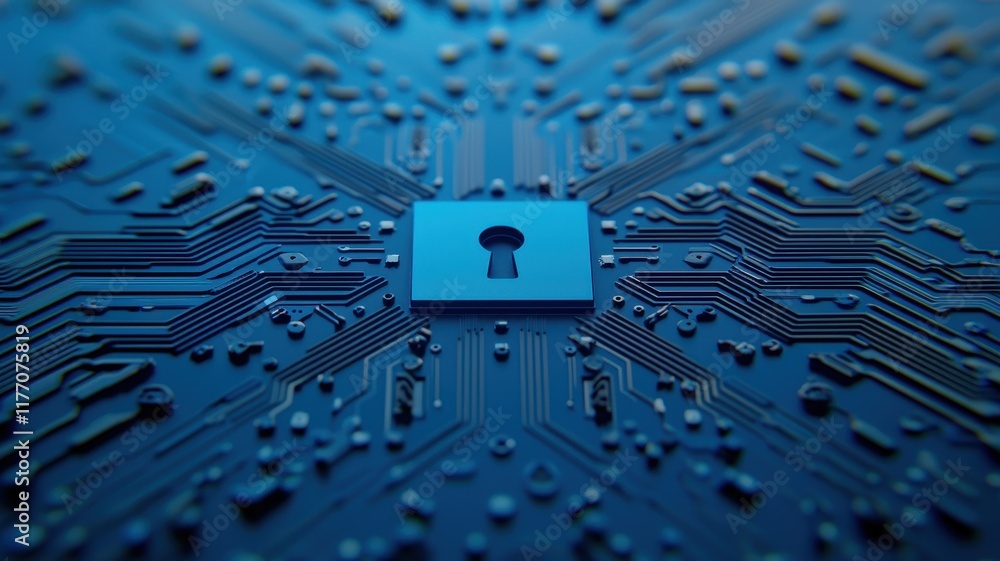 Poster digital security keyhole on circuit board abstract cybersecurity concept