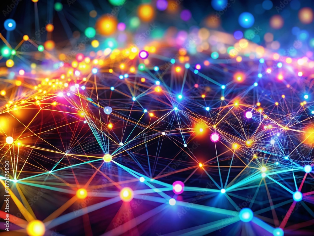 Poster abstract digital network data flow bokeh background stock photo