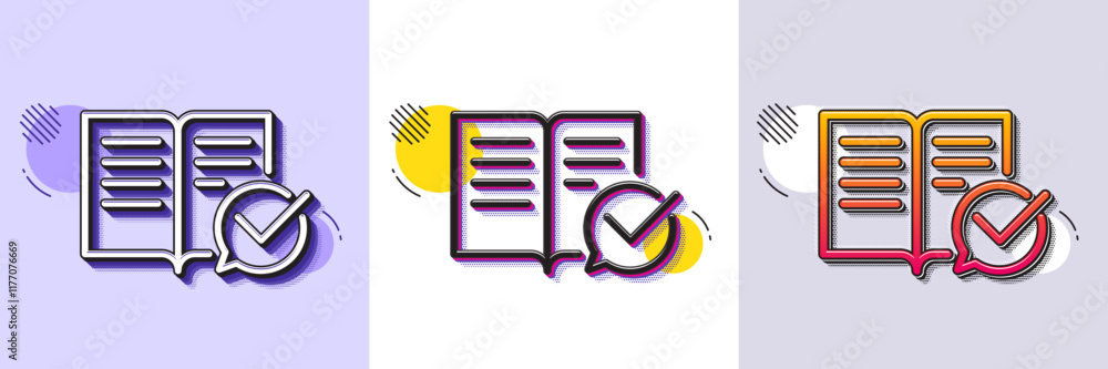 Aufkleber approved documentation line icon. halftone dotted pattern. gradient icon with grain shadow. accepted