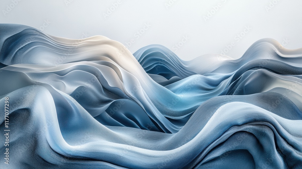 Aufkleber captivating abstract waves with soft curves and gradients in shades of blue and white. generative ai