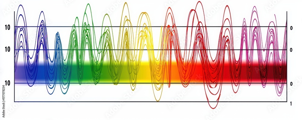 Poster abstract colorful waveform pattern vibrant spectral data visualization rainbow gradient oscillation