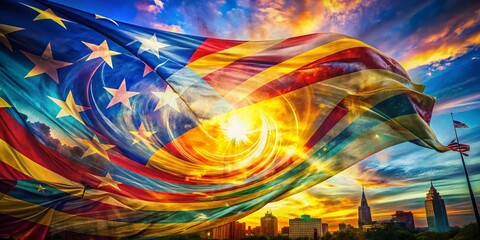 Naklejka premium Abstract Flag Art: Double Exposure Photography - Patriotism & Freedom