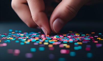 Fototapeta premium Festival Spirit, a vibrant hand arranging colorful decorations for a lively cultural celebration, showcasing tradition and community joy.