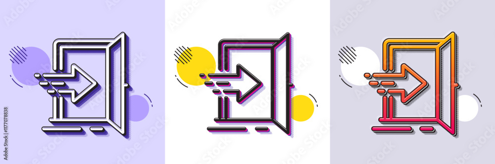 Poster entrance line icon. halftone dotted pattern. gradient icon with grain shadow. entry door sign. build
