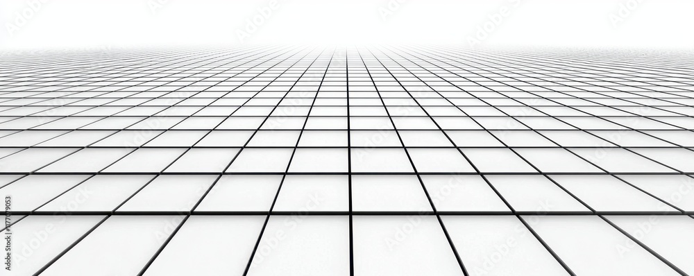 Poster abstract white grid pattern geometric tiles perspective view architectural design background