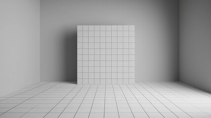 Minimalist Gridded Room Interior Design Blank Wall Tiled Floor Mockup Space